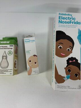 NIB Fridababy Electric Nosefrida snotsucker + Spray + Haakaa Bulb Sucker